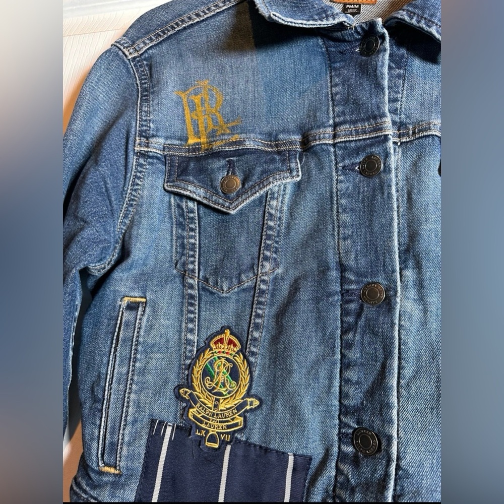 Lauren Womens Ralph Lauren Navy Pocketed Distressed Patchwork Boxy
Button Up Den - Picture 6 of 10